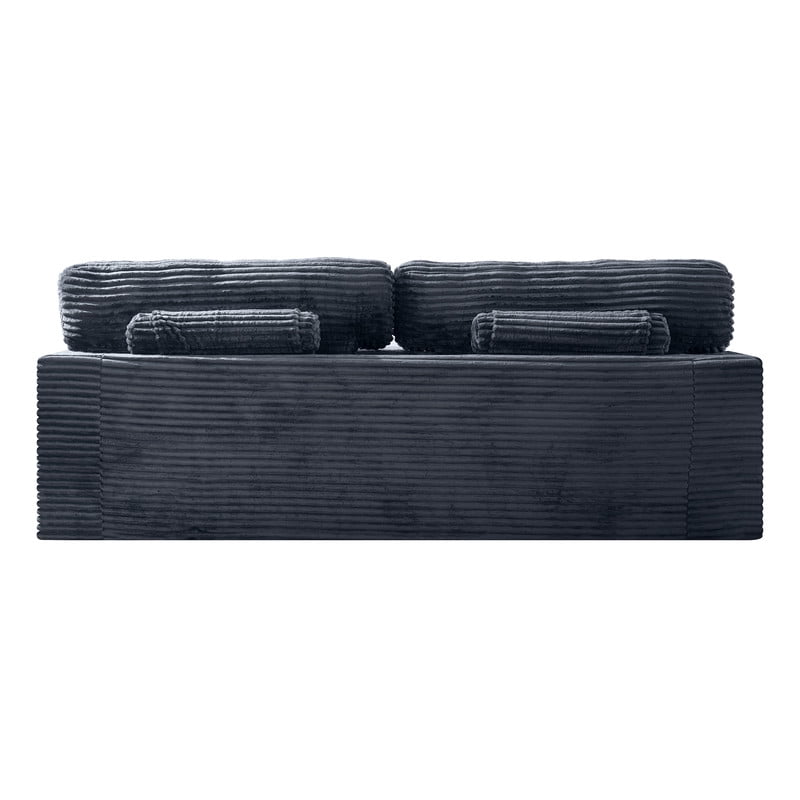 Compression Corduroy Floor Sofa No-Leg Couch, Loveseat with Built-in Cup Holders and Side Storage Pocket