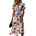 thumbnail image 2 of Halloween Dresses for Women Ghost Short Sleeve Bat Cute Wrap Dresses Witch Hat V Neck Funny Wedding Guest Dress S, 2 of 5
