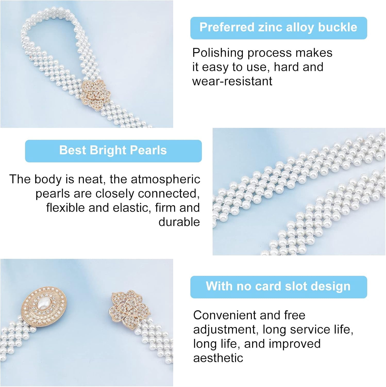 Pearl Waist Belts for Women 2pcs Elastic Pearl Belts Wedding 