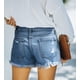 thumbnail image 5 of Pantalones cortos de mezclilla, elásticos, desgastados, azul, talla M, para mujer, 5 of 5
