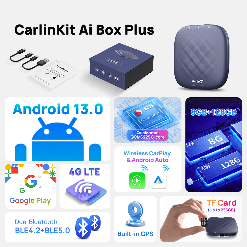 カーナビ CarlinKit Carplay Ai Box Plus 8+128GB CarlinKit CarPlay Ai Box Plus with Android 13.0 System 8+