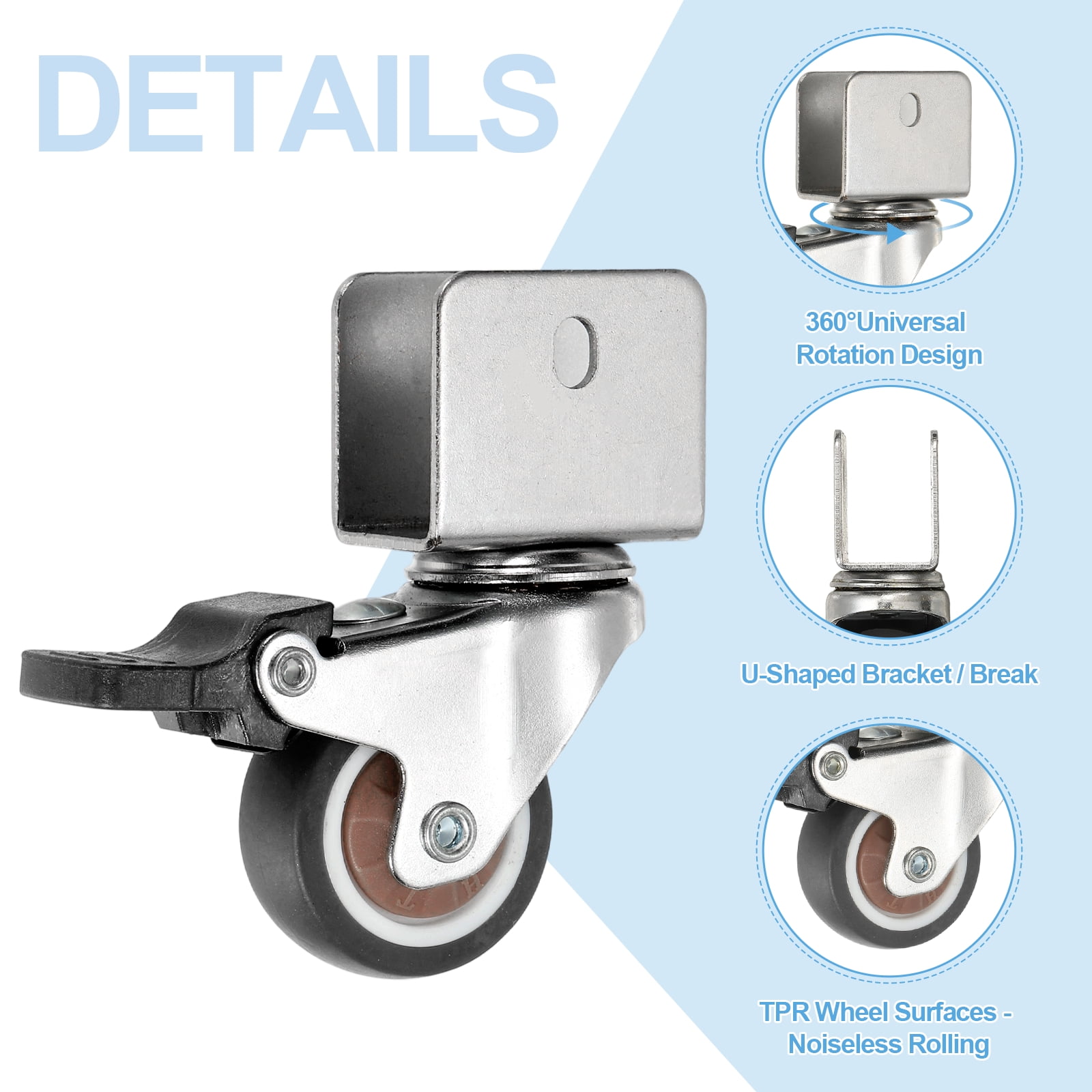 Uxcell Caster Wheels Swivel Casters for Furniture Office Chairs Carts with Break, 0.7" U Bracket 1.25"