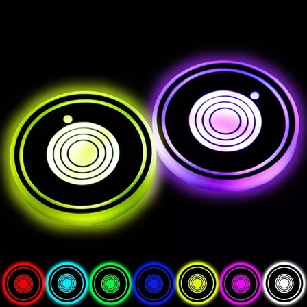 GMizon 2pcs LED Car Cup Holder 7 Colors Lights USB Charging Mat Waterproof Cup Pad