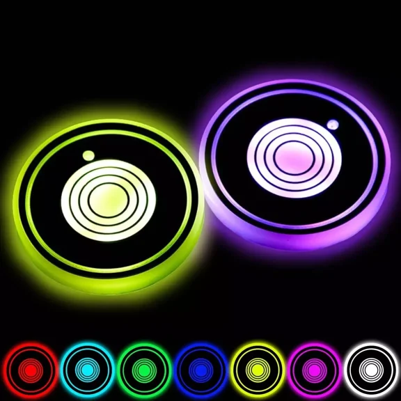 GMizon 2pcs LED Car Cup Holder 7 Colors Lights USB Charging Mat Waterproof Cup Pad