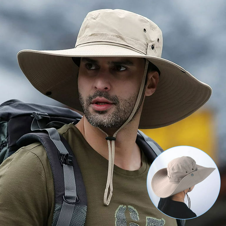 SUPTREE Fishing Sun Hat for Men Women Wide Brim UV Protection Mesh  Breathable Bucket Hat with String Khaki 