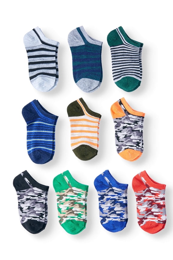 Boys' No Show Socks, 10-Pack, Sizes S-L
