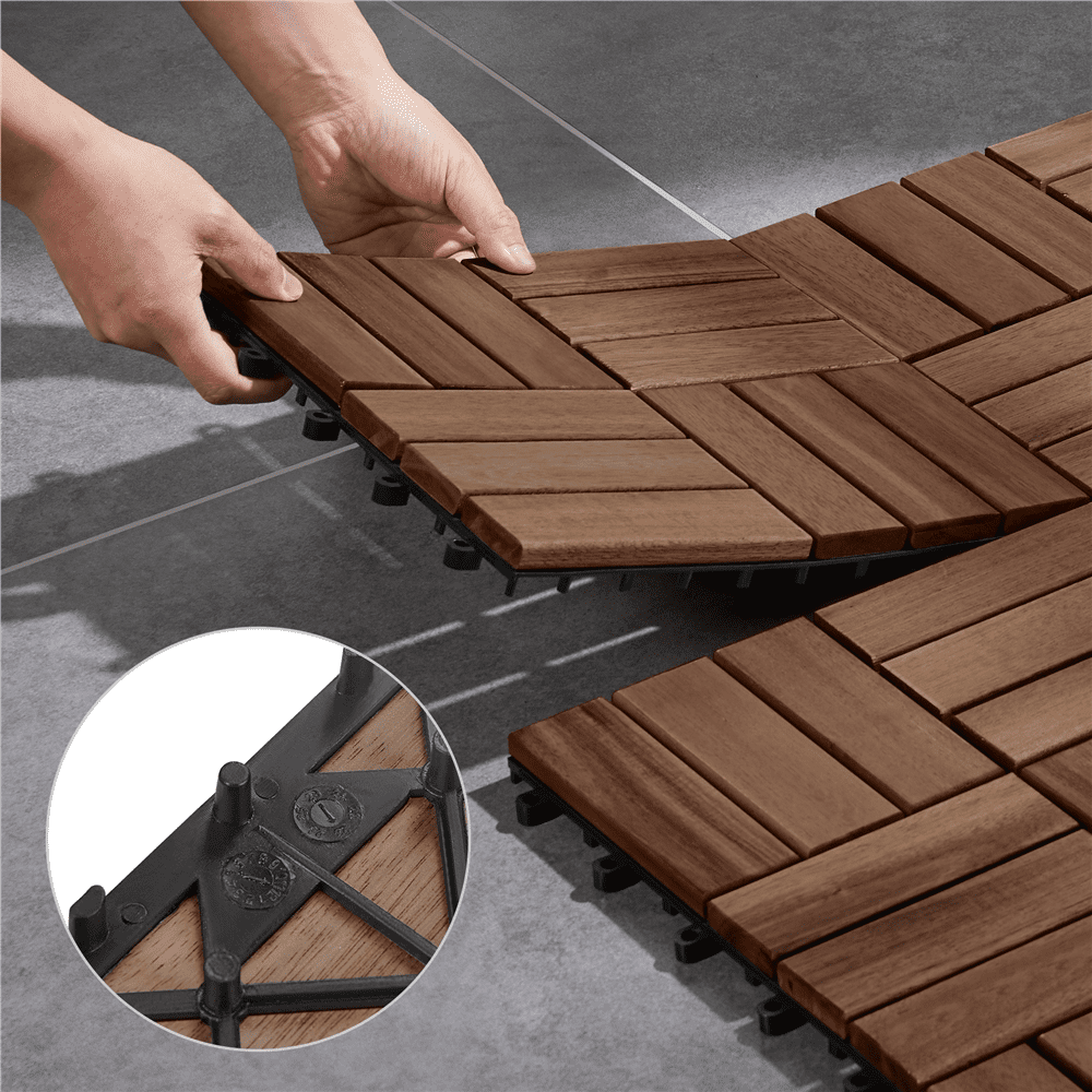 Renwick Pack of 27 Interlocking Deck Tiles, for Indoor Patio Garden, Brown