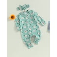 thumbnail image 3 of Bagilaanoe Newborn Baby Girl Jumpsuits Floral Print Long Sleeve Bodysuit + Headband 3M 6M 12M 18M Infant One Piece Romper, 3 of 8