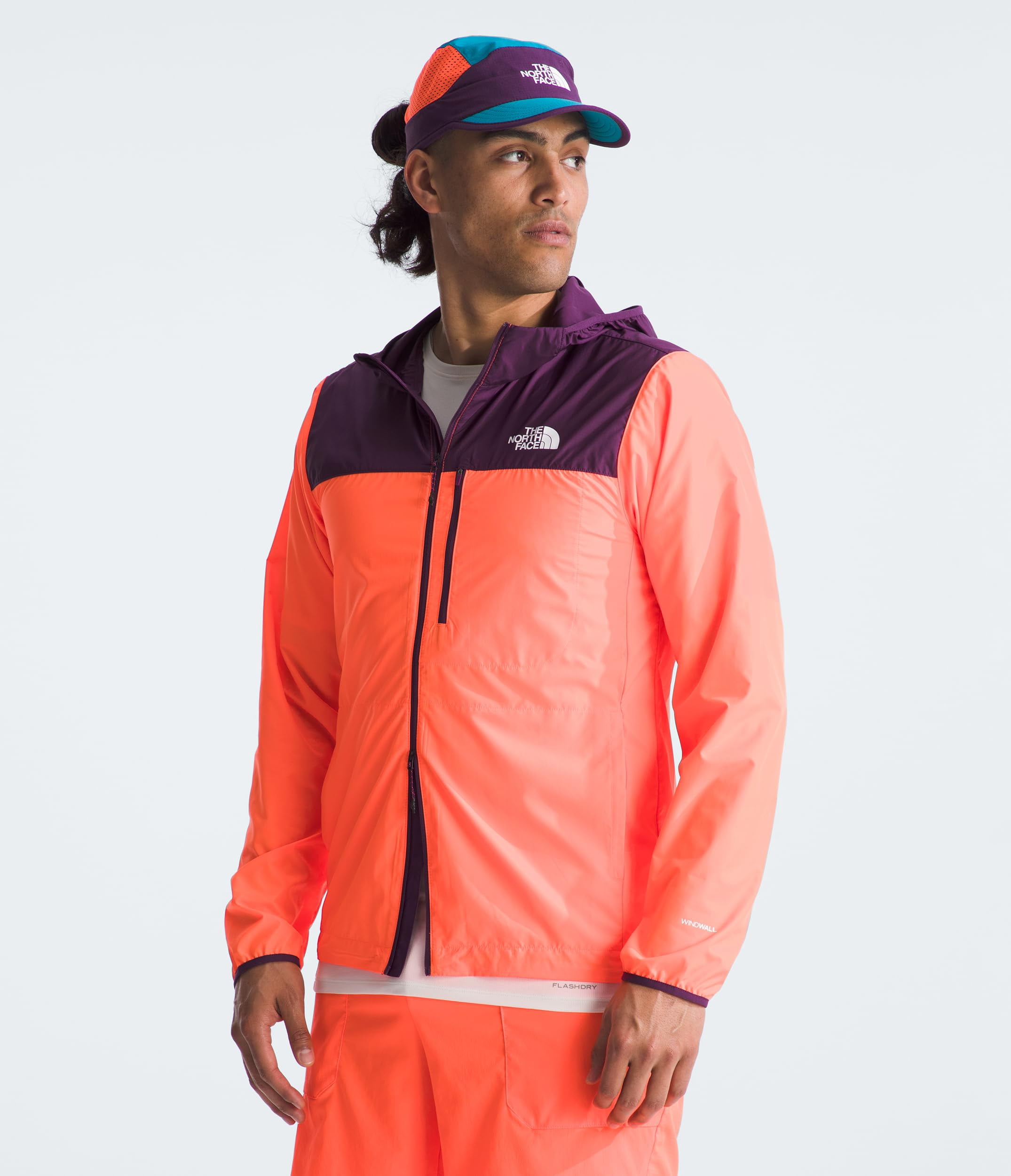 The North Face Mens Higher Run Wind Jacket, XL, Vivid Flame/Black