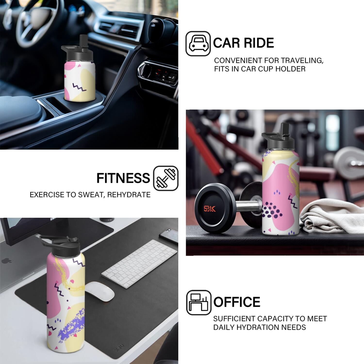 Modern 18 oz Insulated Stainless Steel Water Bottle with Straw & Cleaning Brush , Leakproof, BPA-Free, 304 Stainless Steel, Wide Mouth, Travel Mug for Car, Gym, Office