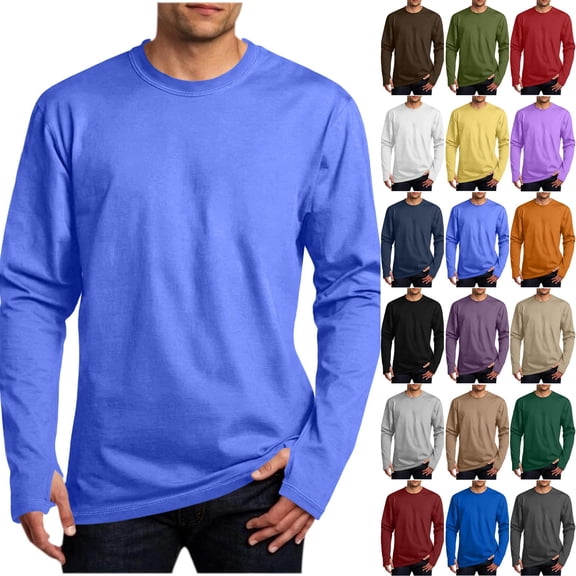 Hvogkswy Workout Shirts for Men Solid Crew Neck Long Sleeve Base Layer T-Shirt Thin Breathable Sport Fitness Pullover Top, Size S-3XL