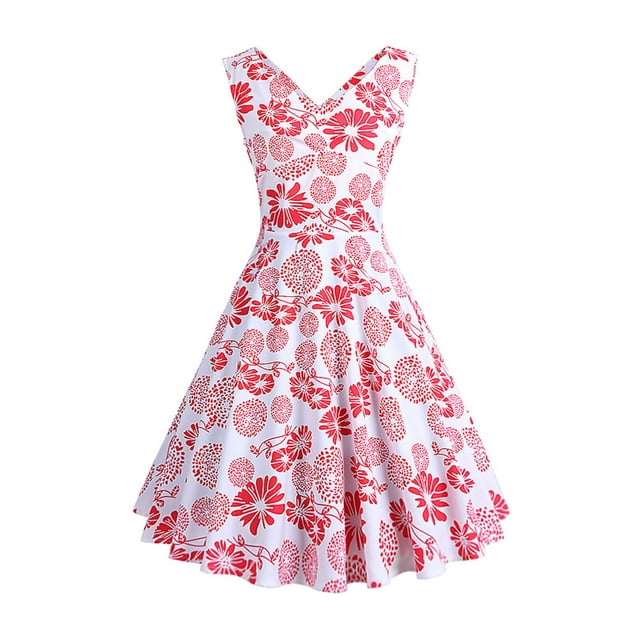 Qiopertar Robe d'Été Sans Manches Confortable pour Femmes Col en V Vintage Imprimé Régulier Robe de Soirée en Solde Livraison Gratuite à Moins de 5$ jusqu'à 90 % de Réduction
