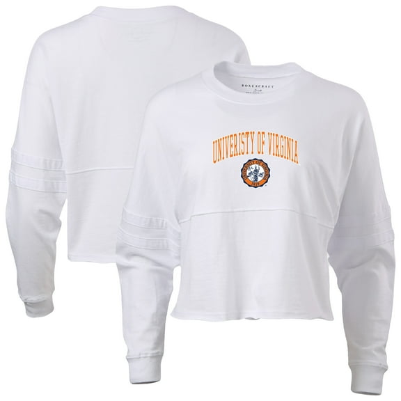Women's White Virginia Cavaliers Oversized Cropped Retro Long Sleeve T-Shirt