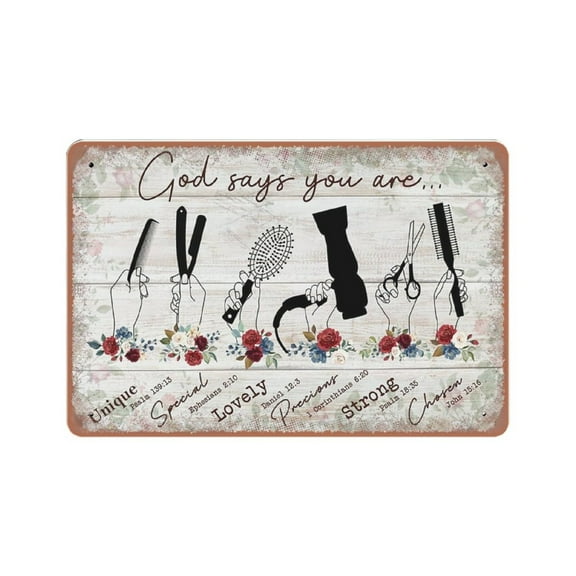 God Says You Are Unique Horizontal tin sign, Hairdresser tin sign, Hairstylist Wall Decor, Hair Salon Decor,Retro art, home living room, country house, metal tin sign 5.5x 8 inches