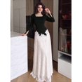 thumbnail image 2 of Multicolor Womens Elegant Black and White Lace Maxi Dress with Square, 2 of 10