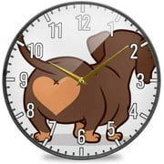 Wellsay Cute Dachshund Dog Wall Clocks 9.5 Inch Silent Non Ticking Battery Operated Decoration Clock for Home Kitchen Office School, Round