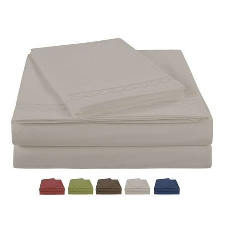 Sofa Bed Sheet Set NC Home Fashions Geometric Trim Embroidered microfiber sheet set, ultra soft, Twin, Silver Gray ()