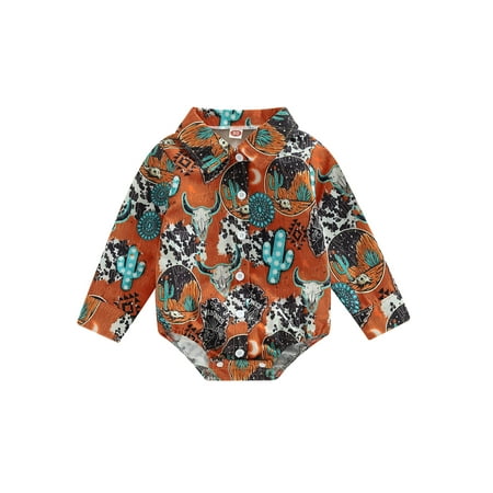 

Ma&Baby Baby Boy Cowboy Shirt Rompers Infant Long Sleeve Button Down Bodysuit Onesie Gentleman Outfit