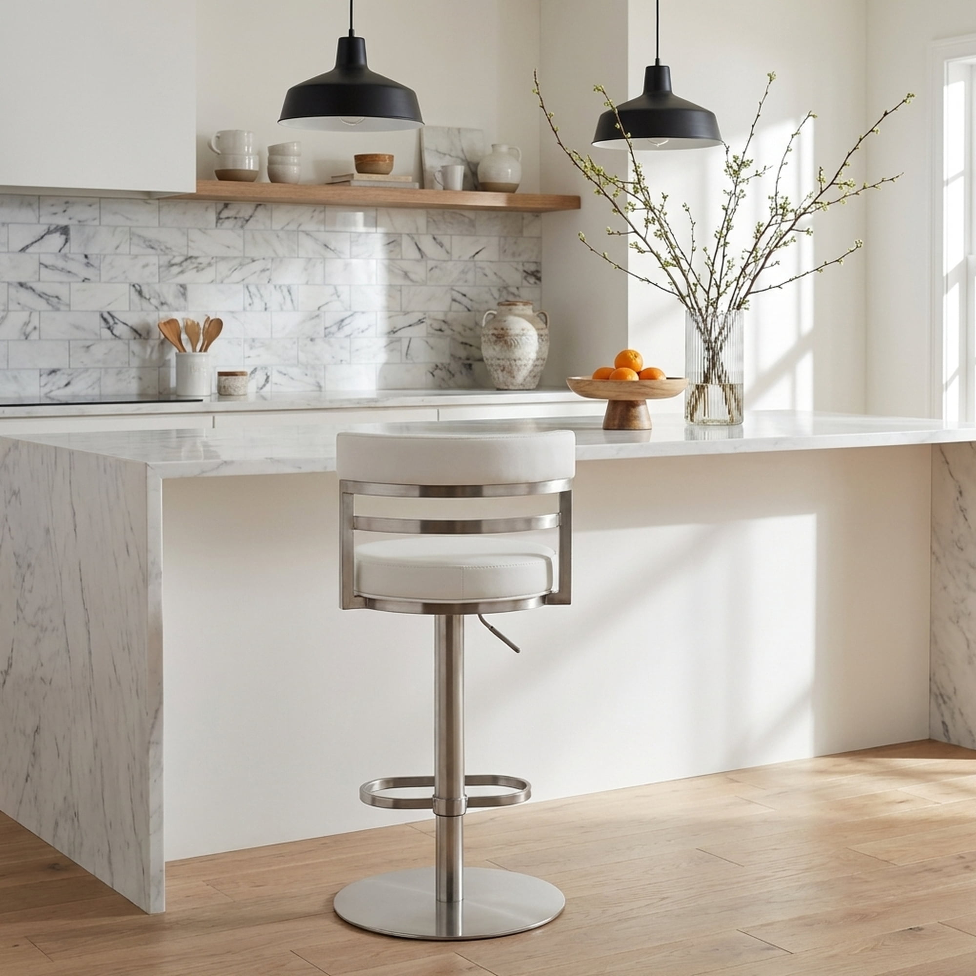 Judi Modern Industrial Swivel Metal Adjustable Height Barstool With Faux Leather Seat