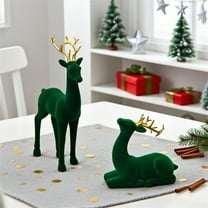 Christmas Velvet Reindeer Figurines Set Red & Green Deer Ornaments With Gold For Xmas Decor Tabletop Display