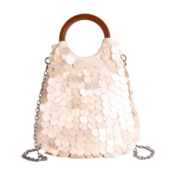 AOMRCOL Clutch Handbag,Handmade Natural Seashell Purse with Handle,Detachable Shoulder Beach Purse for Women Beach Party Vacation(S)