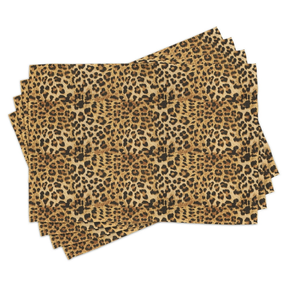 Brown Placemats Set of 4 Leopard Print Animal Skin Digital Printed Wild