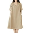 thumbnail image 2 of FNFYFH Cotton Dresses for Women Loose Fit 2026 Short Sleeve V Neck Sundress Beach Vacation Midi Dress with Pockets, 2 of 10