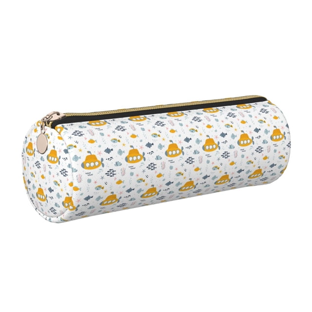 Disketp Submarine Ship Estuche Organizador de Lápices de Cuero, Estuche de Oficina con Cremallera para Bolígrafo y Lápiz