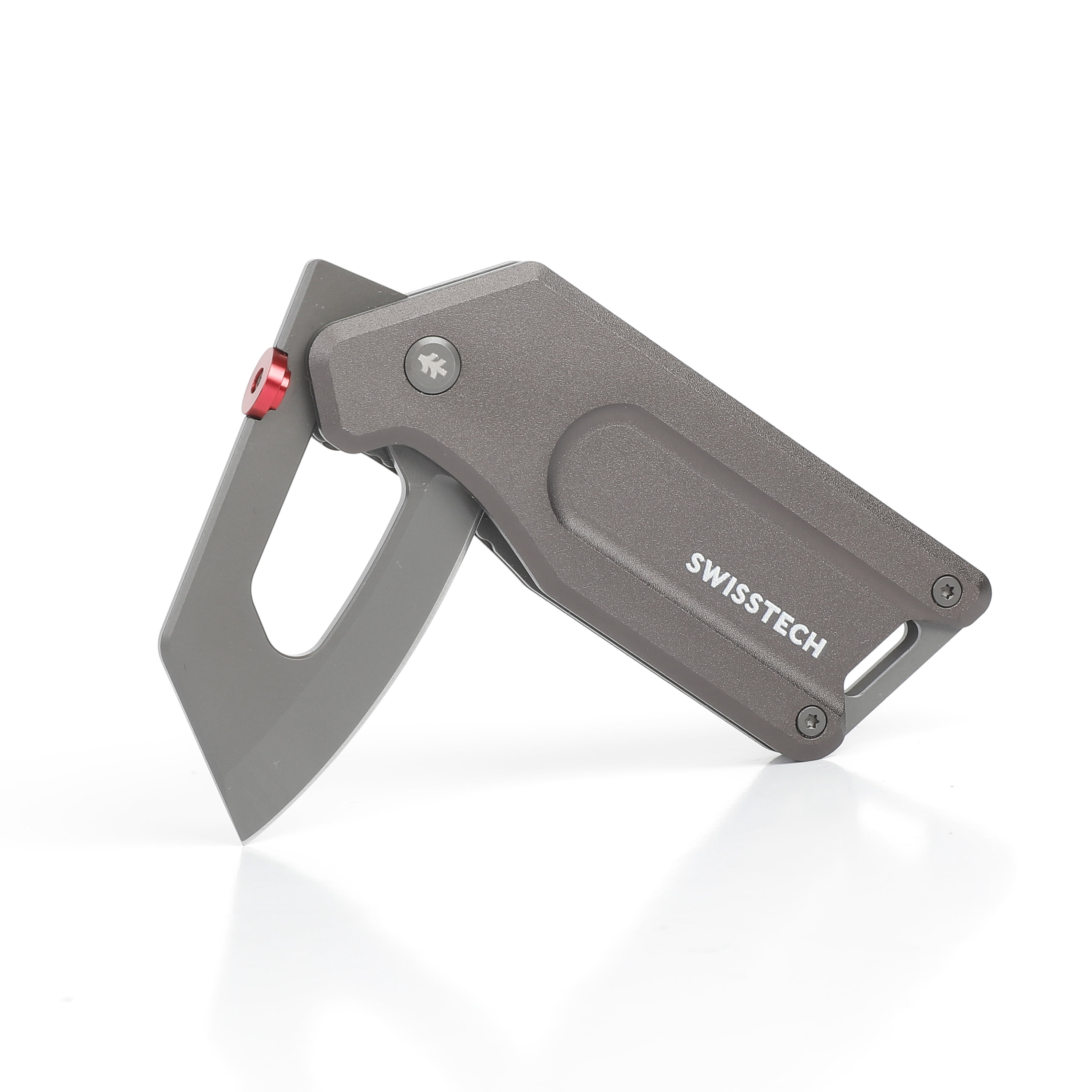 Swiss Tech 5.5" Ball Bearing Assisted Folding Pocket Knife, AUS-8 Steel 2.5" Blade, 3" Aluminum Handle with Money Clip, Gray