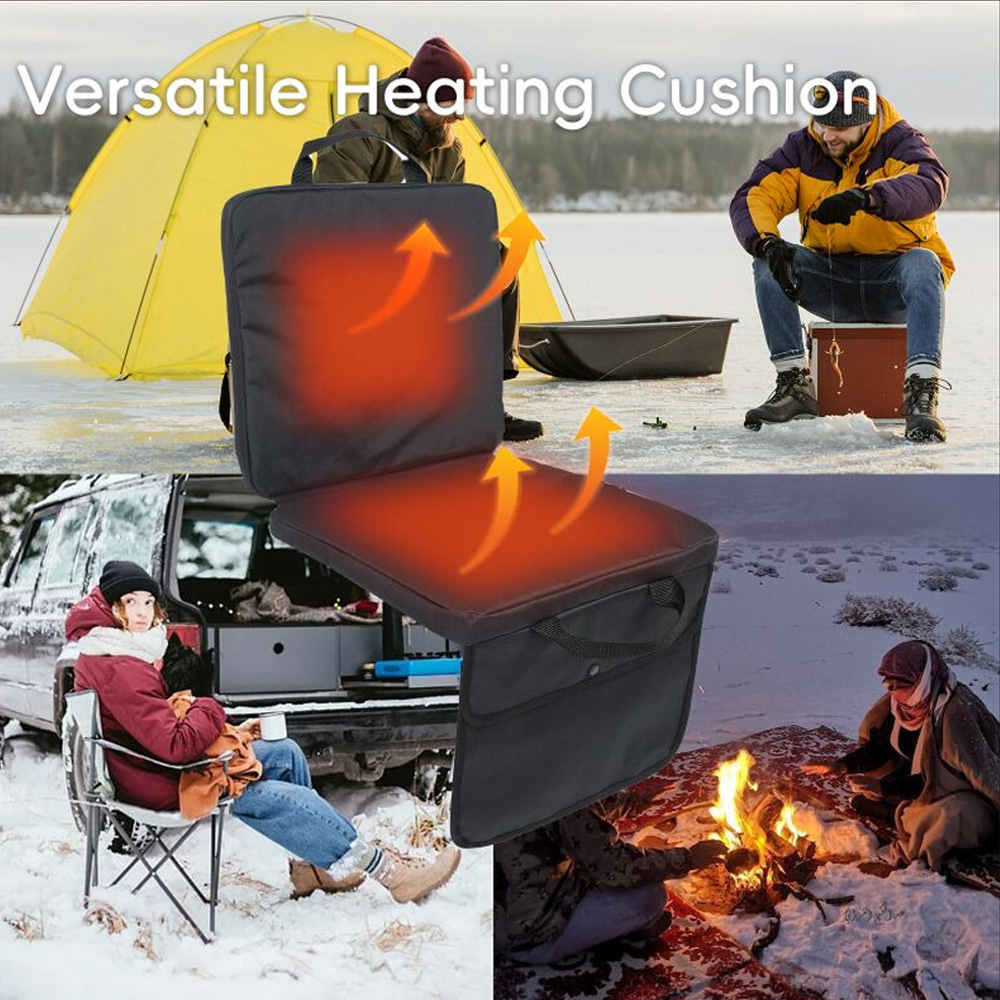 Wiher Portable Heated Seat Cushion,  USB Foldable 0utdoor Heated Seat Cushion with Large Pocket and Handle 5 Temperature Settings Timer for Camping Car Stadium Stand Fishing,Black