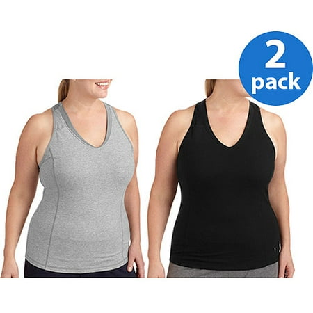 Danskin Now Women;s Plus Dri-More Core Racerback Shelf-Bra Tank 2pk Value Bundle