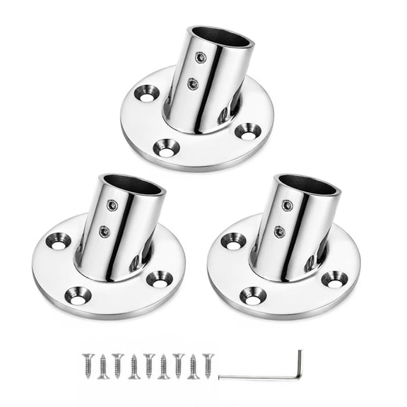 Marine Grade 316 Stainless Steel Boat Handrail Base, 60 Degree Round Deck Fitting for 1" Tube, 3-Pack