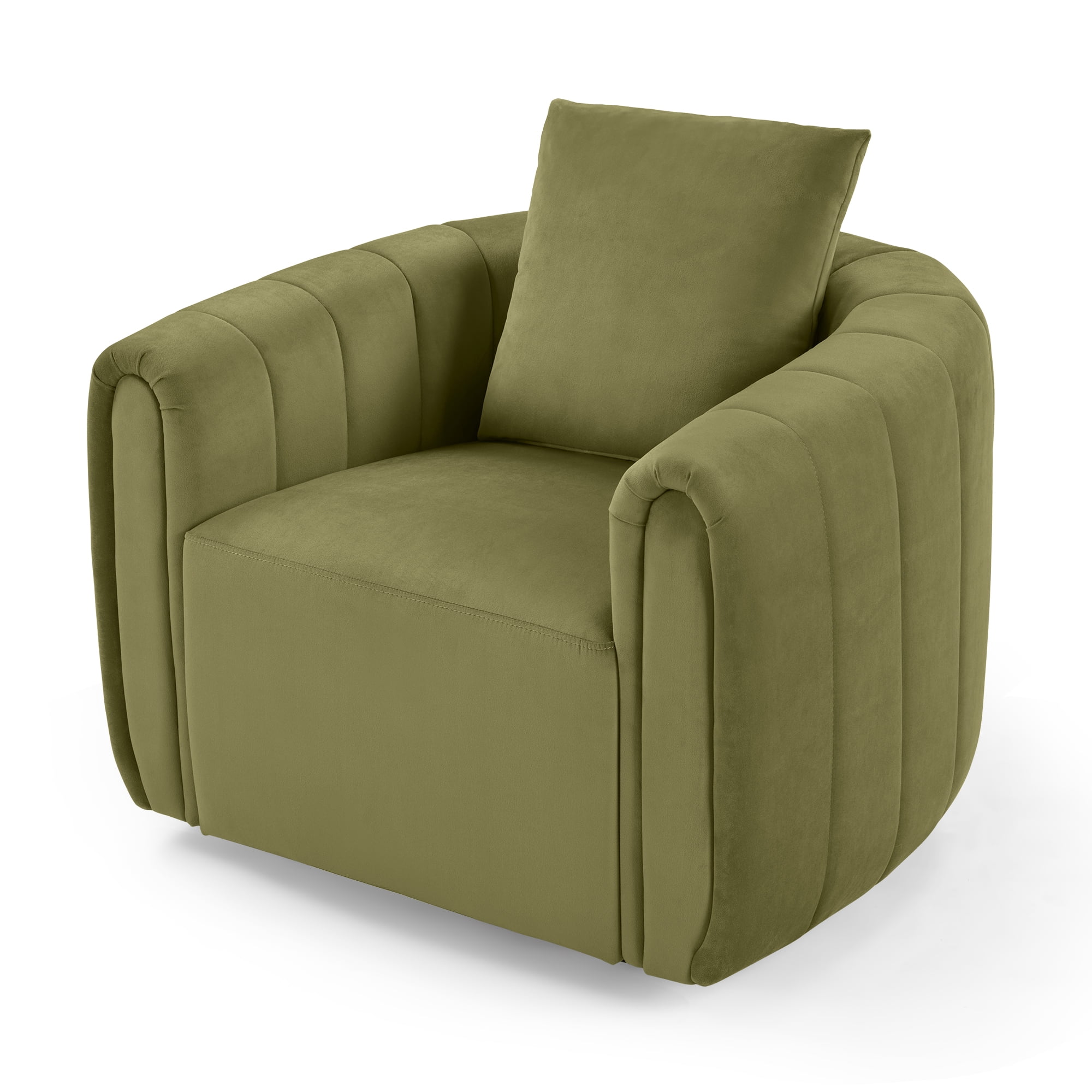 Ebello  Swivel Accent Chair, Modern Velvet Living Room Chair with Pillow, Barrel Chair for Bedroom & Reading Corner (Green，1 Pack，Fully Assembled )