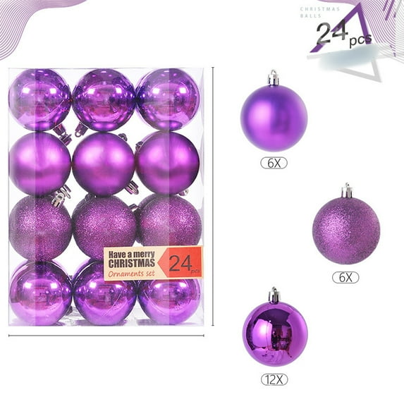 Goory Convenient 24 Pcs Decorations Lightweight Home Multi-color Xmas Balls Ornaments Durable Hangings Festival Christmas Ball Decor Purple