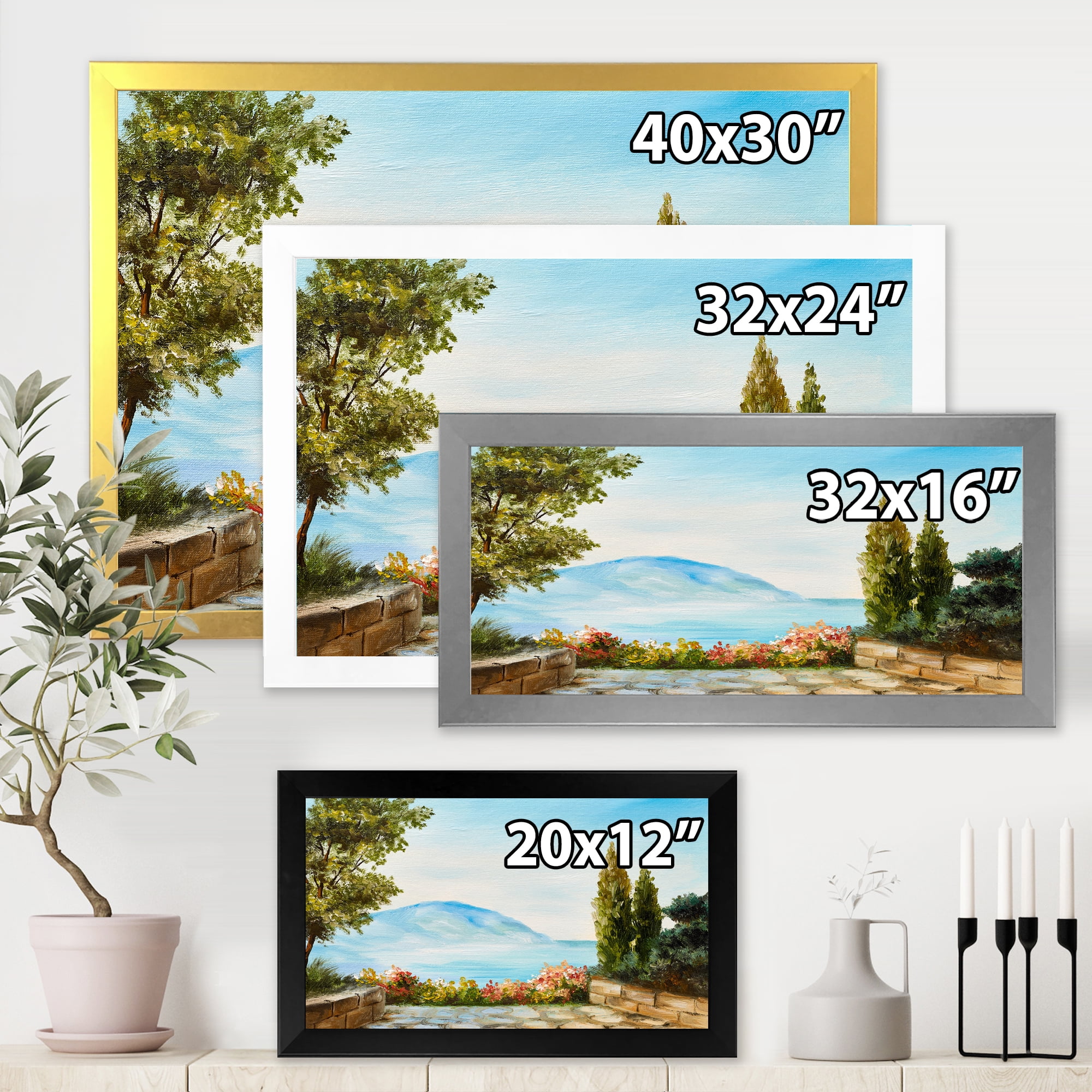 Designart 'Beautiful Mountains View By The Sea Side' Nautical & Coastal Framed Art Print
