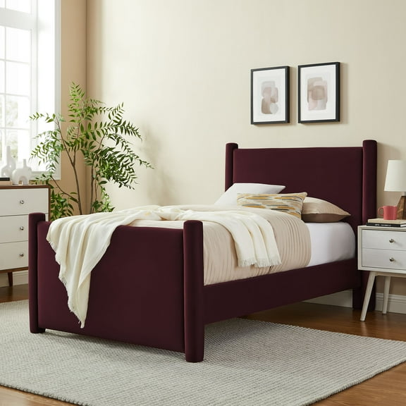 Modway Rael Performance Velvet Upholstered Twin Platform Bed in Mulberry
