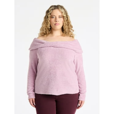 Terra & Sky Women’s Plus Off The Shoulder Eyelash Chenille Top, Sizes 0X-5X