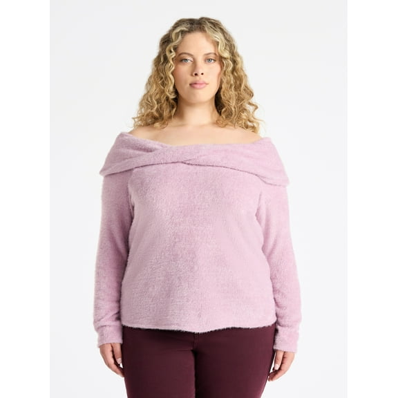 Terra & Sky Women’s Plus Off The Shoulder Eyelash Chenille Top, Sizes 0X-5X