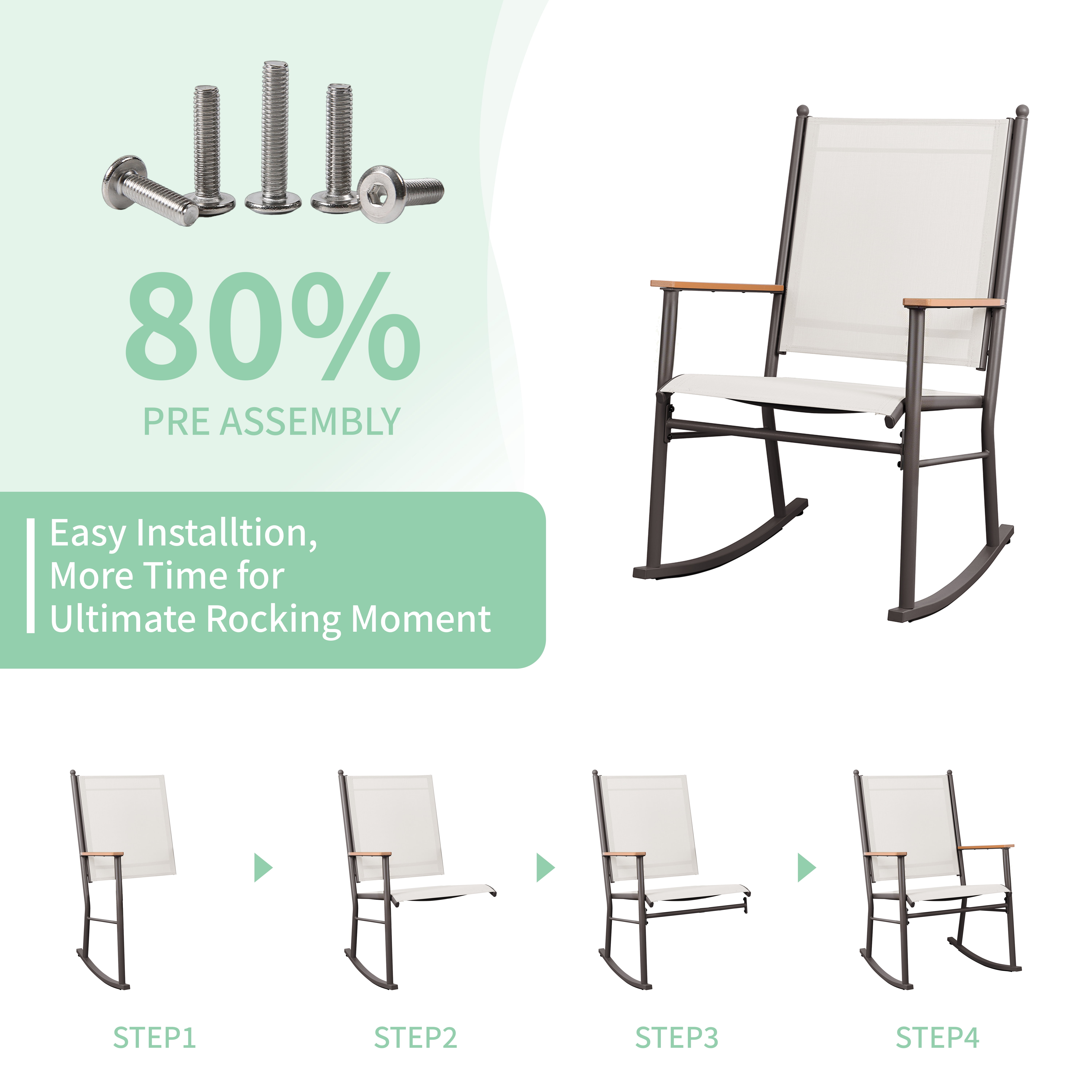 Walsunny Outdoor Patio Chairs Set of 2 Rockers Metal Rocking Chairs Furniture for Porch Backyard Lawn Garden,Cream