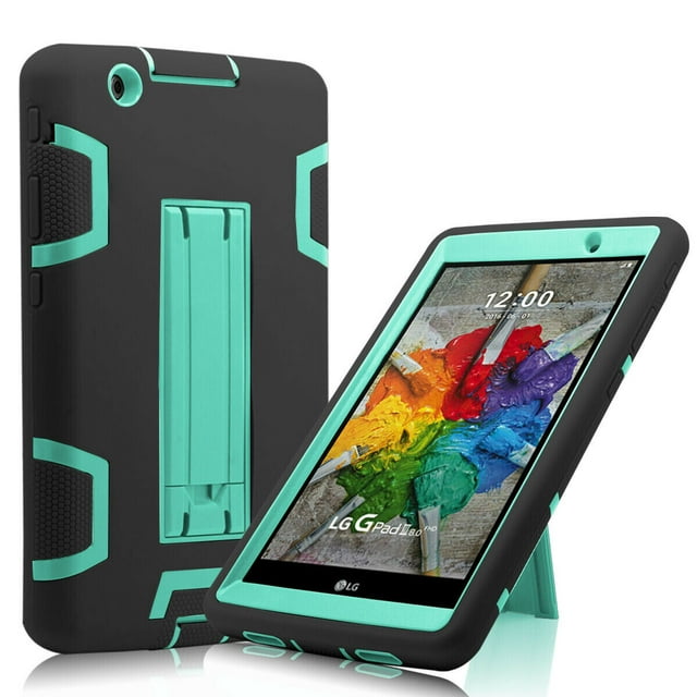 Mignova for LG G Pad III 3/Gpad X 8.0Case,Hybrid Shockproof Rugged Anti-Impact Drop Protection Cover Built with Kickstand Compatible with LG G Pad III 3 8.0/LG Gpad X 8.0 Tablet(Black+Mint Green)