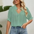 thumbnail image 3 of Bigersell Casual Tops for Women Round-Neck Solid Color Chiffon Lace Short Sleeve Tops Regular Pullover Square Neck Short Sleeve Casual T Shirts Style B16480, Green S, 3 of 6