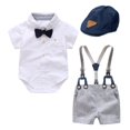 thumbnail image 1 of Conjunto de ropa de mameluco para bebé con sombrero de lazo, traje de verano a rayas para caballero con lazo, conjunto de mono para niño pequeño, ropa infantil para niño Tan Jianjun unisex, 1 of 2