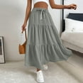 thumbnail image 5 of RPVATI Pleated Skirts for Women Gray Summer Linen High Waisted Tiered Midi Skirt Boho Drawstring Holiday Pleated Plus Size Flowy Skirts Gray XXL, 5 of 7