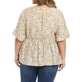 thumbnail image 4 of GRACE & GRANDEUR Women's Plus Size Ditsy Floral Blouse Tie Front V Neck Ruffle Sleeve Peplum Top Summer Babydoll Blouse 4X Beige, 4 of 7
