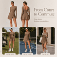 thumbnail image 3 of Feekit Women's Long Sleeve Tennis Golf Dress with Built-in Shorts High Stretch Athletic Workout Romper Skort Dress with Thumb Holes, 3 of 8