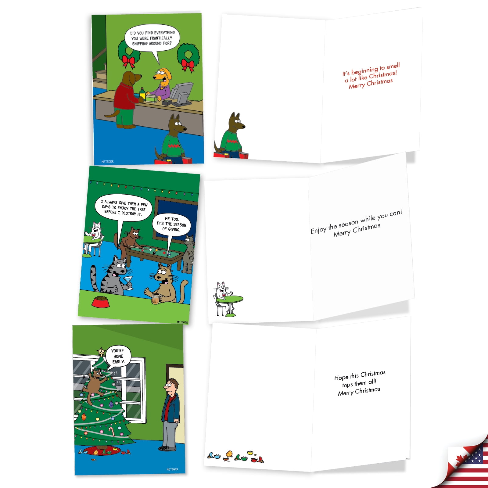 NobleWorks 20 Assorted set Funny Christmas Greeting Cards w/5 x 7 Inch Envelopes (10 Designs, 2 Each) Metzger's Holiday Mania AC8715XSG-B2x10