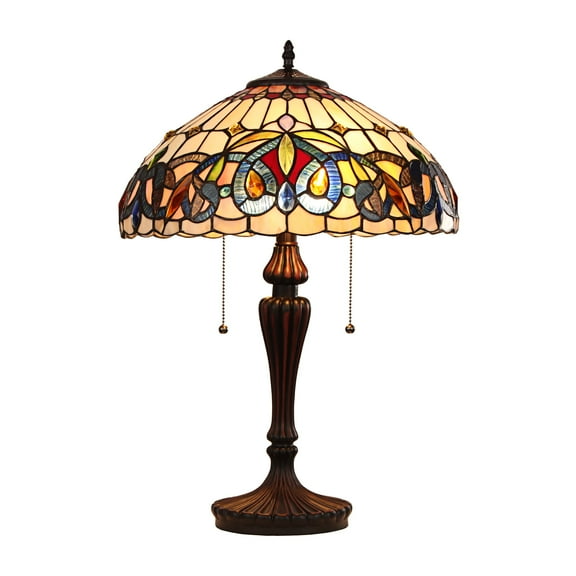 Radiance Goods Victorian Tiffany-Style Dark Bronze 2 Light Table Lamp 16" Wide