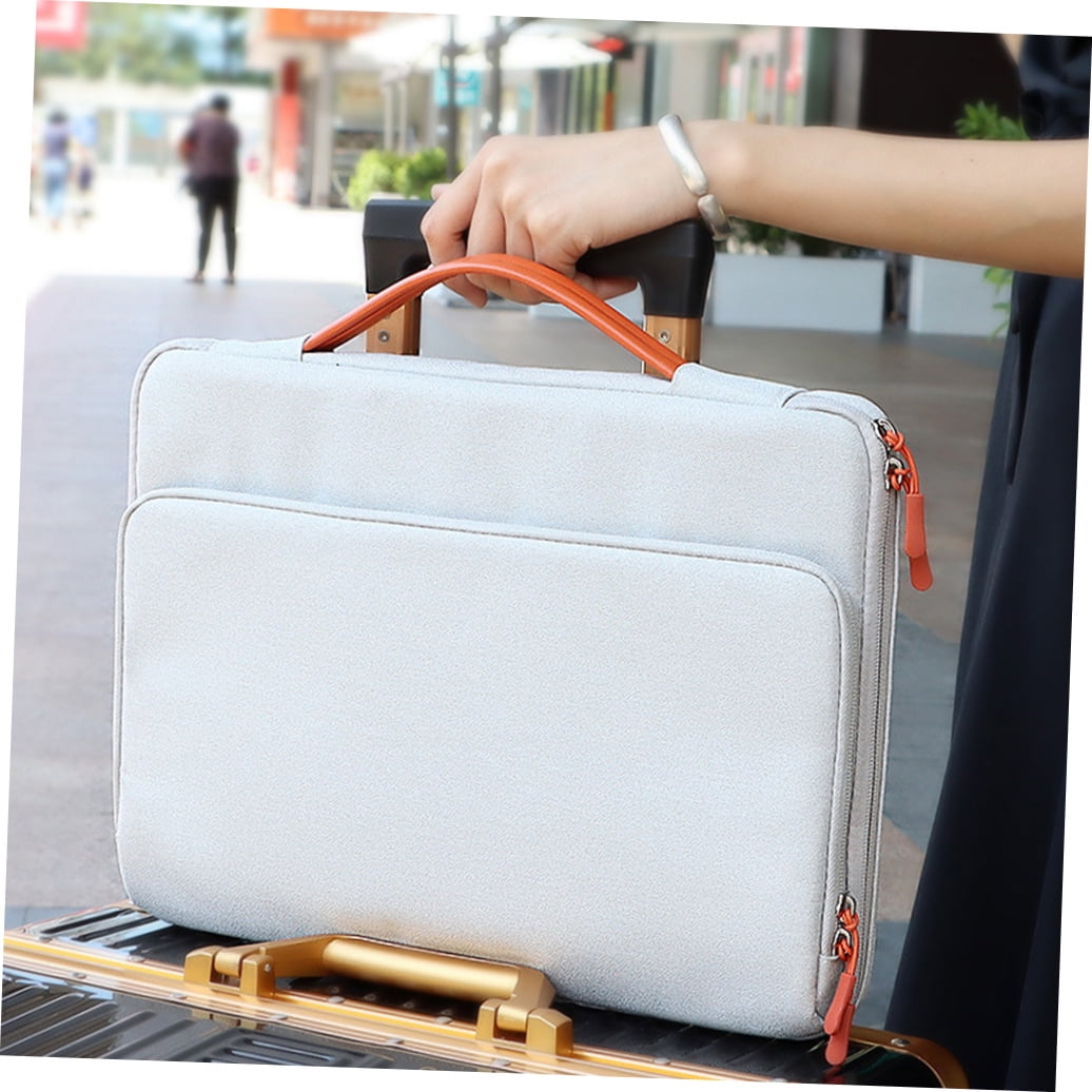 IBASETOY 1Pc Laptop Carrying Bag Light Grey Notebook Storage Bag with Simple Stylish Design and Multiple Layers