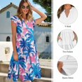 thumbnail image 6 of Uorisanigo Coconut Tree Couple Matching Outfit Short Sleeve Shirt for Men Casual Summer Beach Shirts Size 3XL and Women's V-neck Dress Lightweight Vacation Dresses with Pocket, 6 of 7
