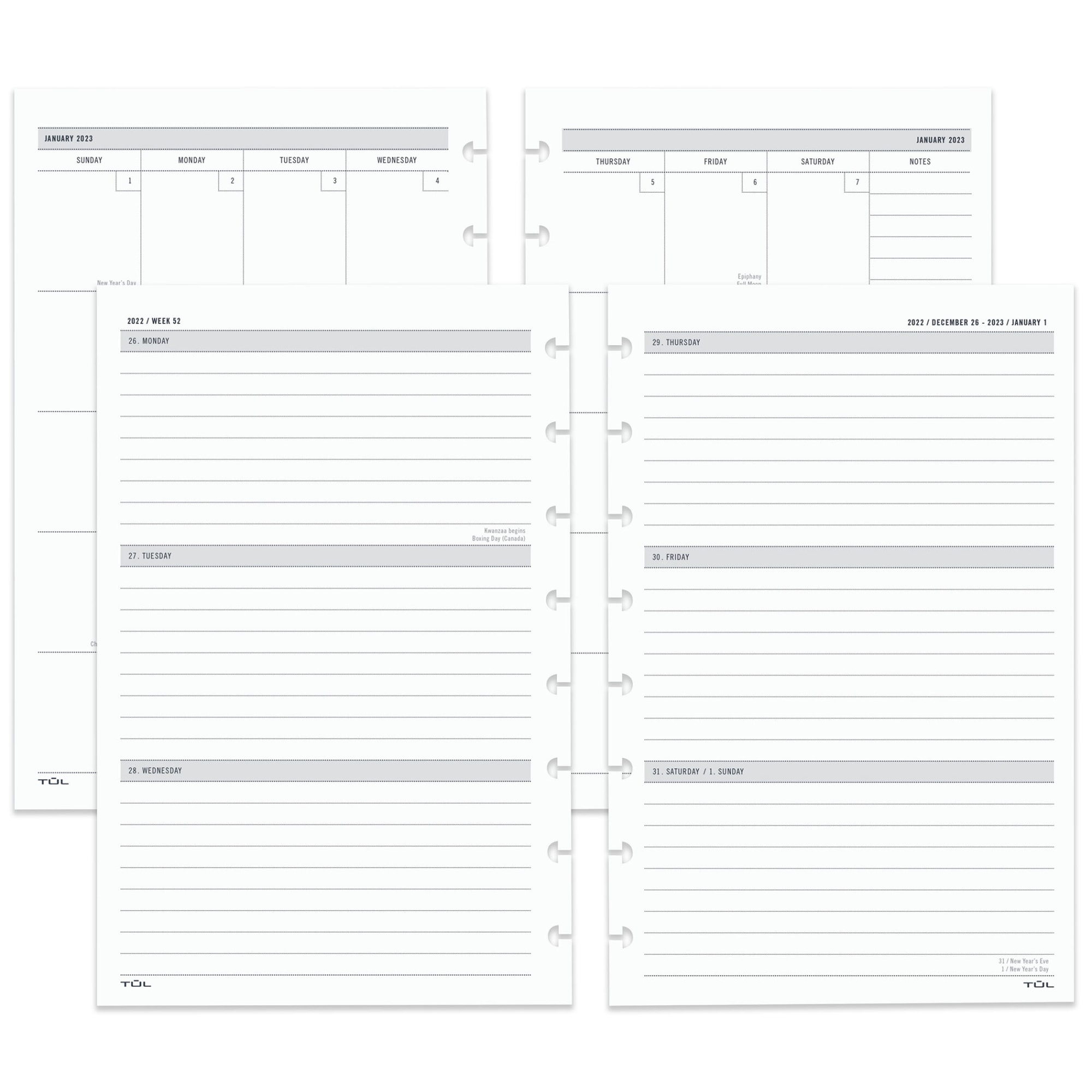 TUL® Discbound Weekly/Monthly Refill Pages, Junior Size, January To December 2023